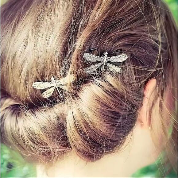 New ZARA Silver Dragonfly Hair Clips - Picture 6 of 8